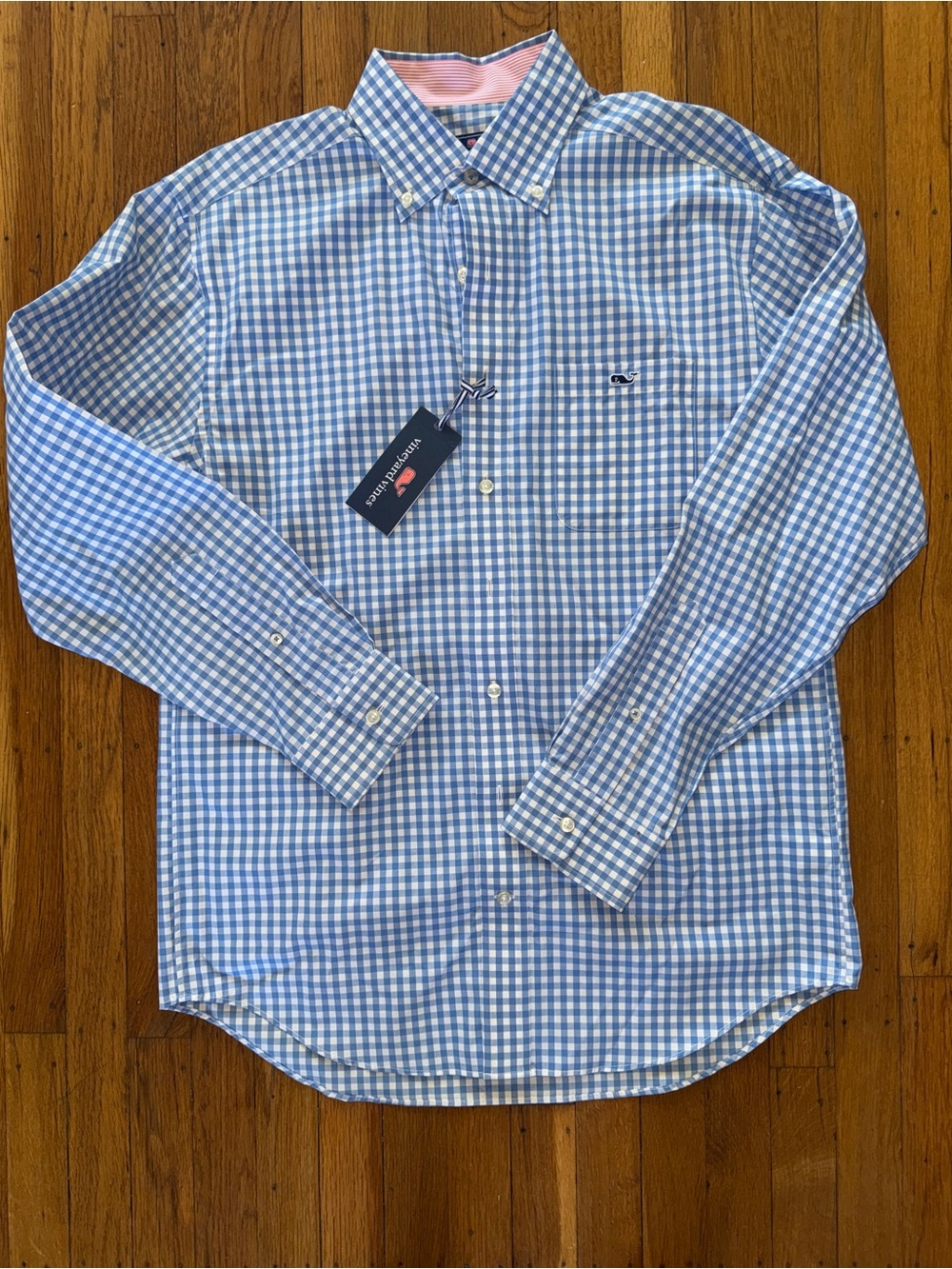 Vineyard Vines Light Blue and White Gingham Button-Down Shirt - Men